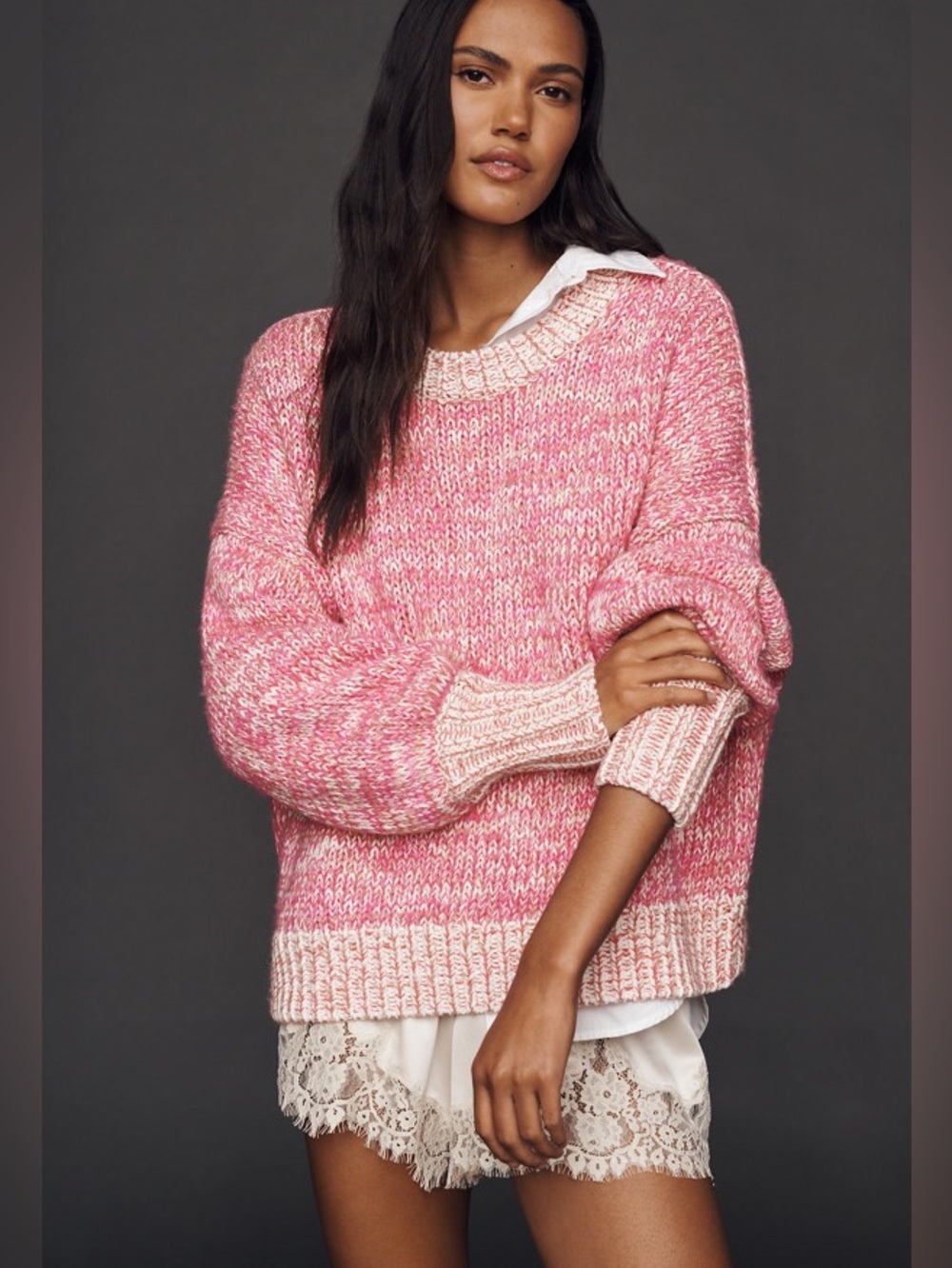 NWT Size M - Anthro Cotton Blend Oversized Crew-Neck Sweater Pink (US$ 168)